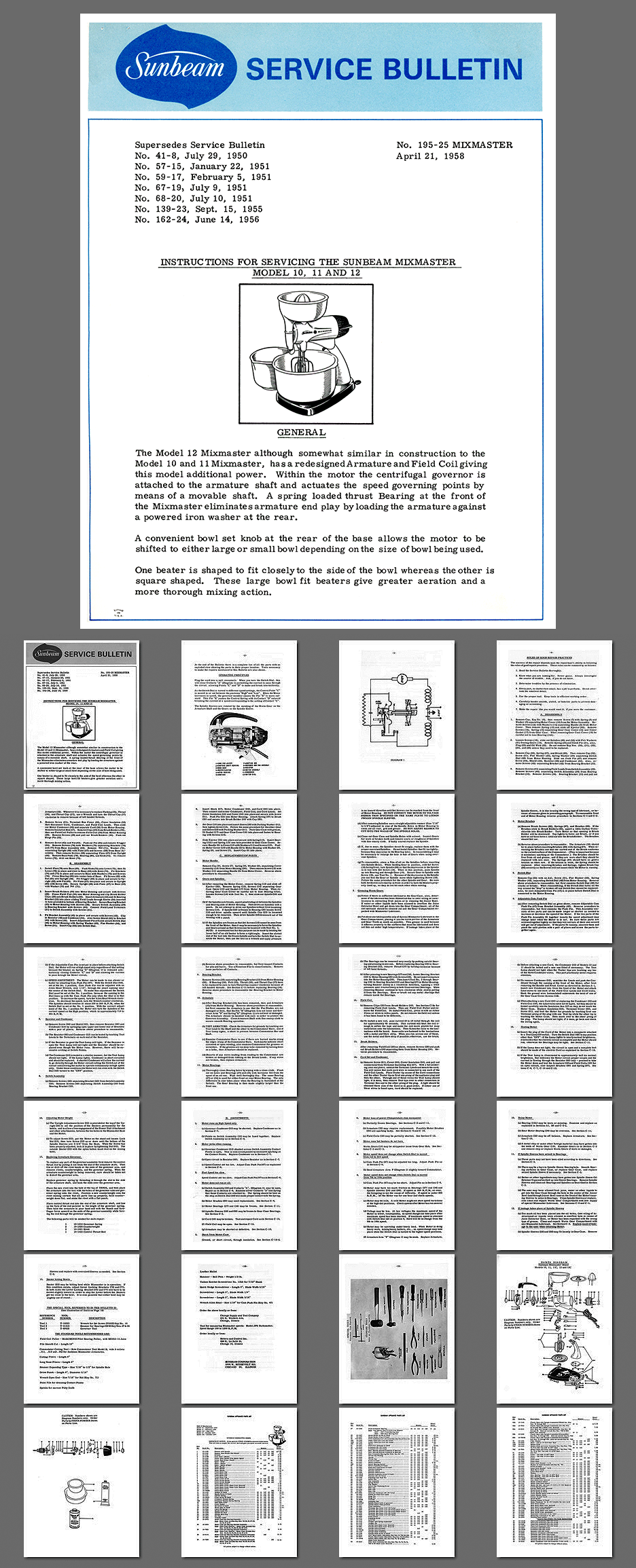 Vintage Sunbeam Mixmaster Service Manual, Models 1 & 3